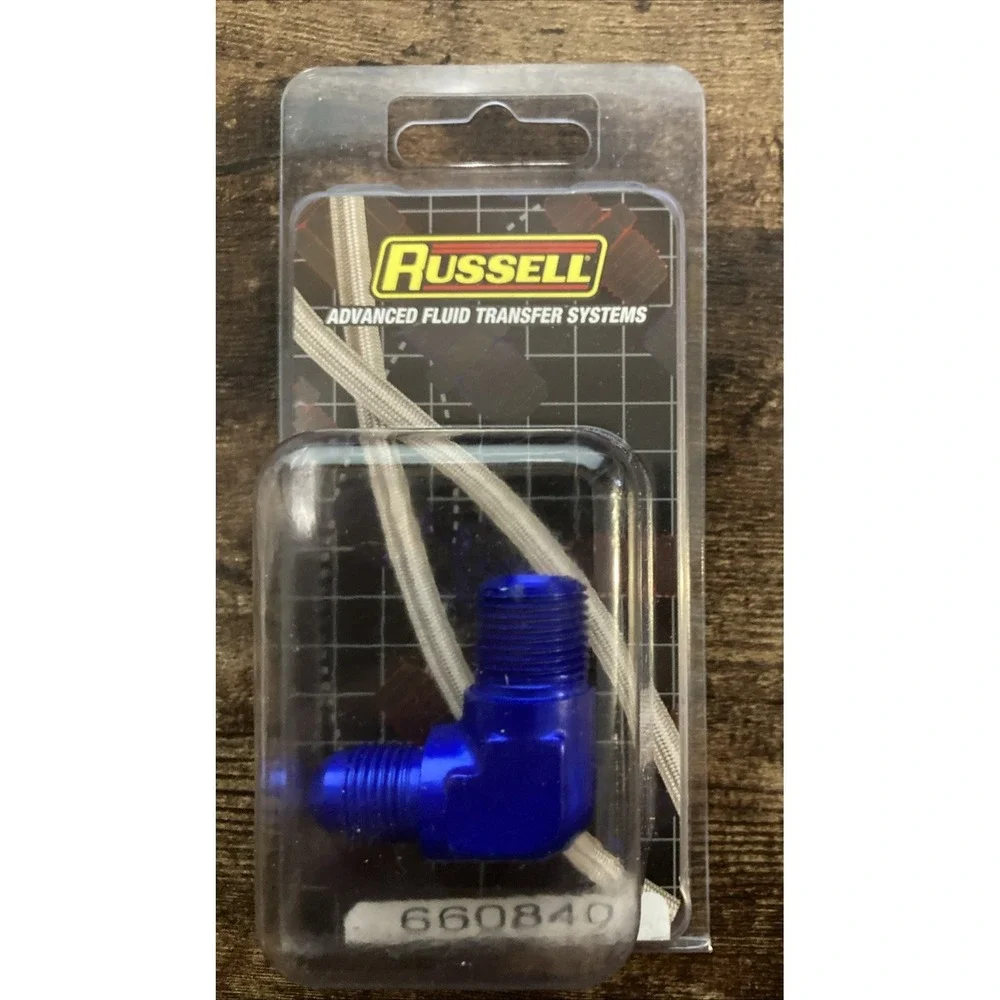 Russell 660840 Blue 90° Male Adapter AN6 6AN Flare to 3/8 NPT